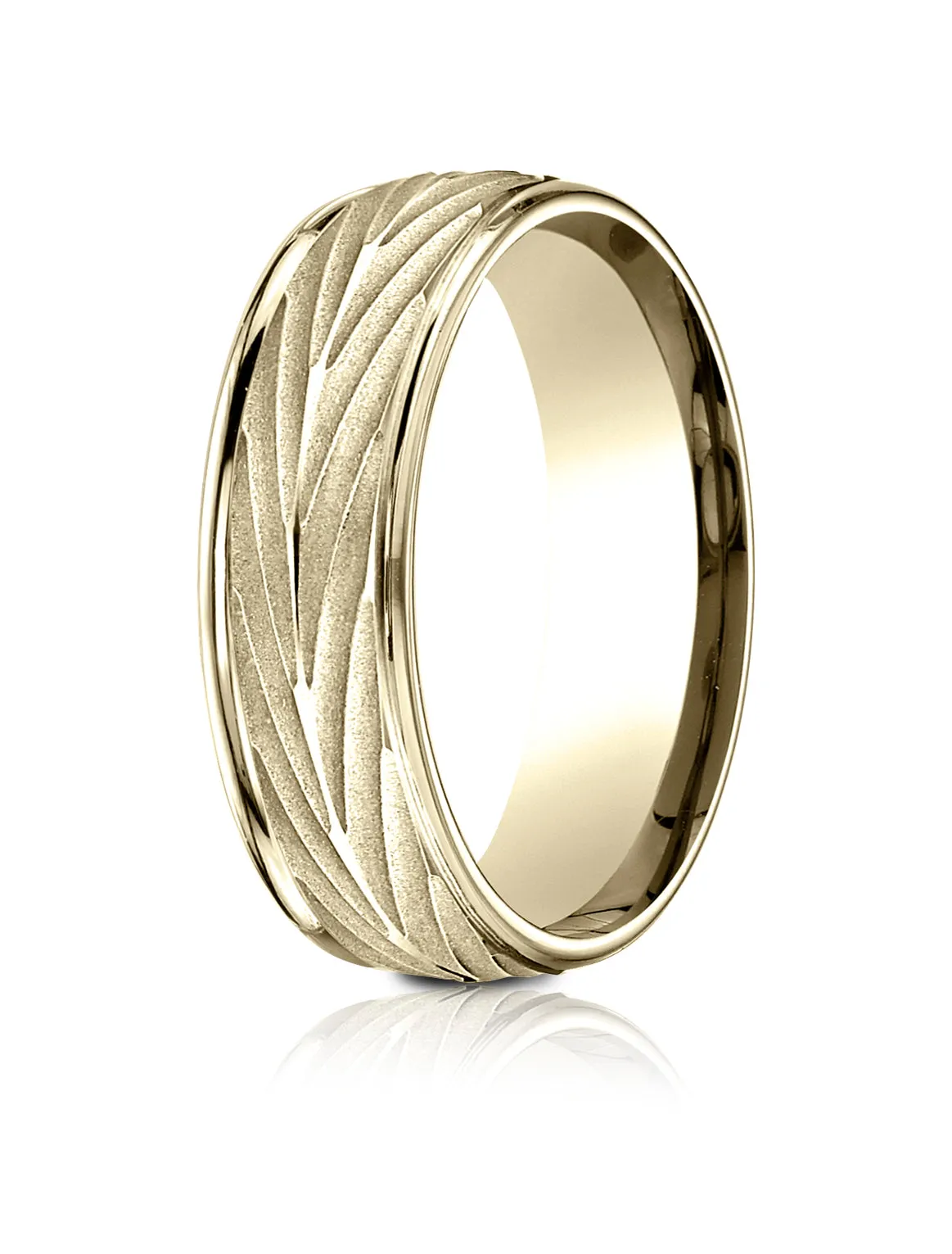 Benchmark 10K Yellow Gold 7mm Comfort-Fit Round Edge Arrow Design Band, (Size 4-15)