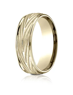 Benchmark 10K Yellow Gold 7mm Comfort-Fit Round Edge Arrow Design Band, (Size 4-15)