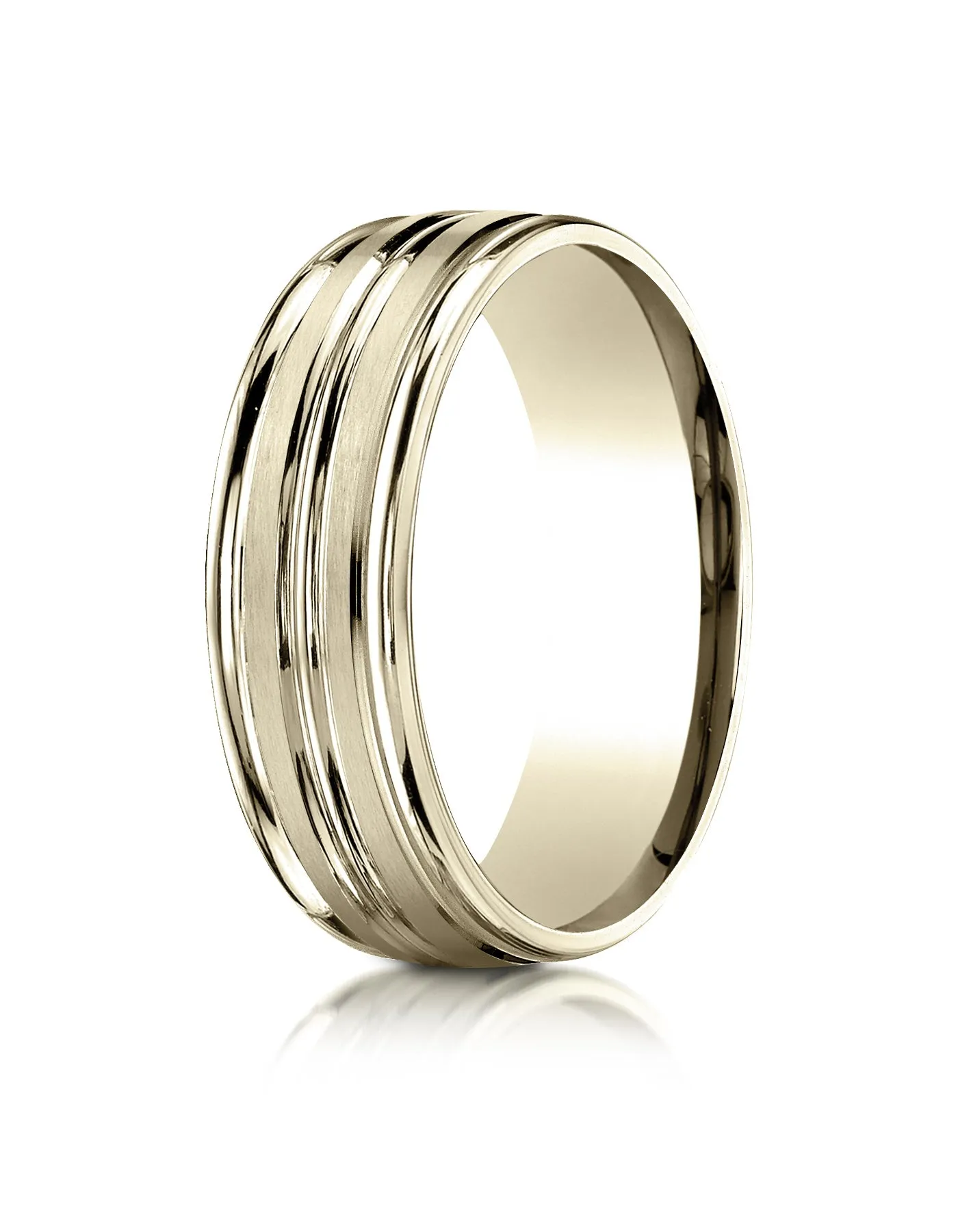 Benchmark 10k Yellow Gold 7mm Comfort-Fit Satin-Finish and Round Edge Carved Design Band, (Sizes 4-15)