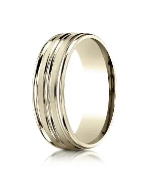 Benchmark 10k Yellow Gold 7mm Comfort-Fit Satin-Finish and Round Edge Carved Design Band, (Sizes 4-15)