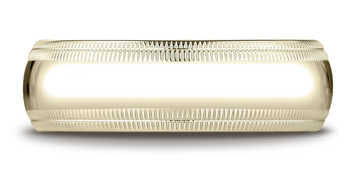 Benchmark 10K Yellow Gold 7mm Slightly Domed Standard Comfort-Fit Wedding Band Ring with Double Milgrain
