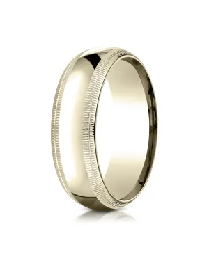 Benchmark 10K Yellow Gold 7mm Slightly Domed Standard Comfort-Fit Wedding Band Ring with Double Milgrain