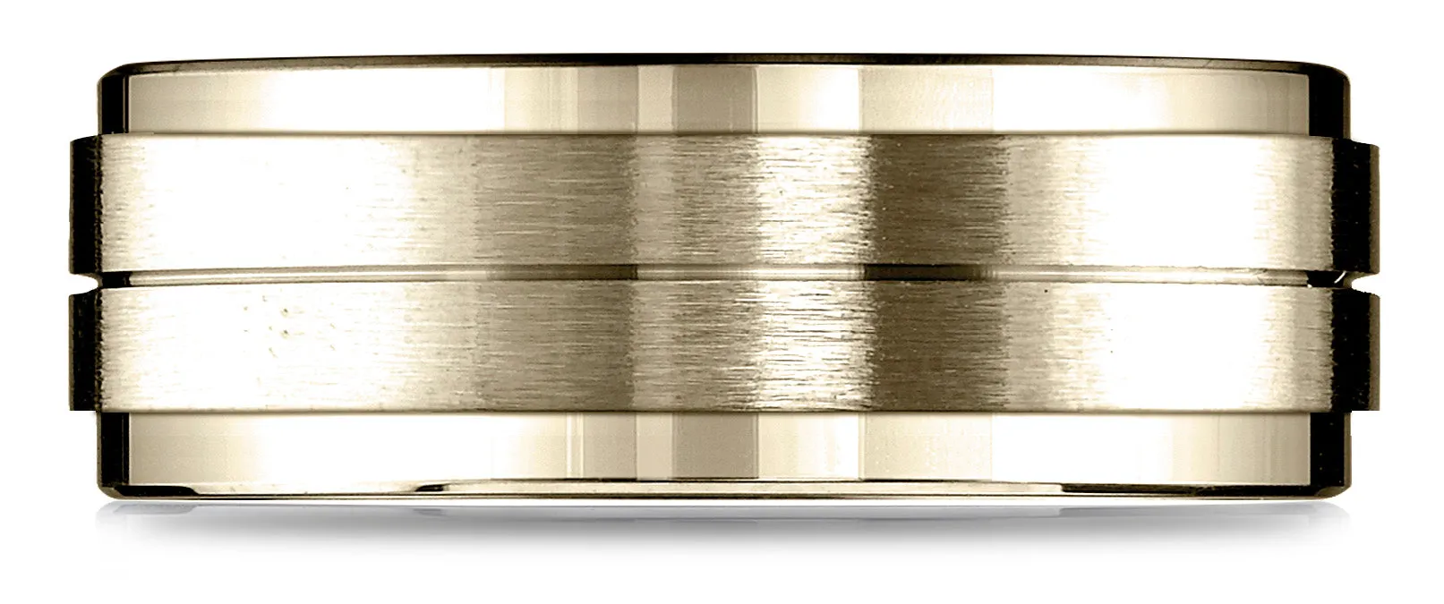 Benchmark 10k Yellow Gold 8mm Comfort-Fit Drop Bevel Satin Center Design Band, (Sizes 4-15)