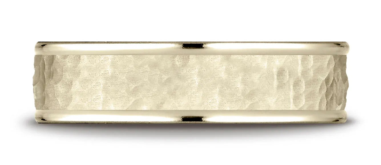 Benchmark 10k Yellow Gold Comfort-Fit 6mm High Polish Edge Hammered Center Design Band, (Sizes 6-13)