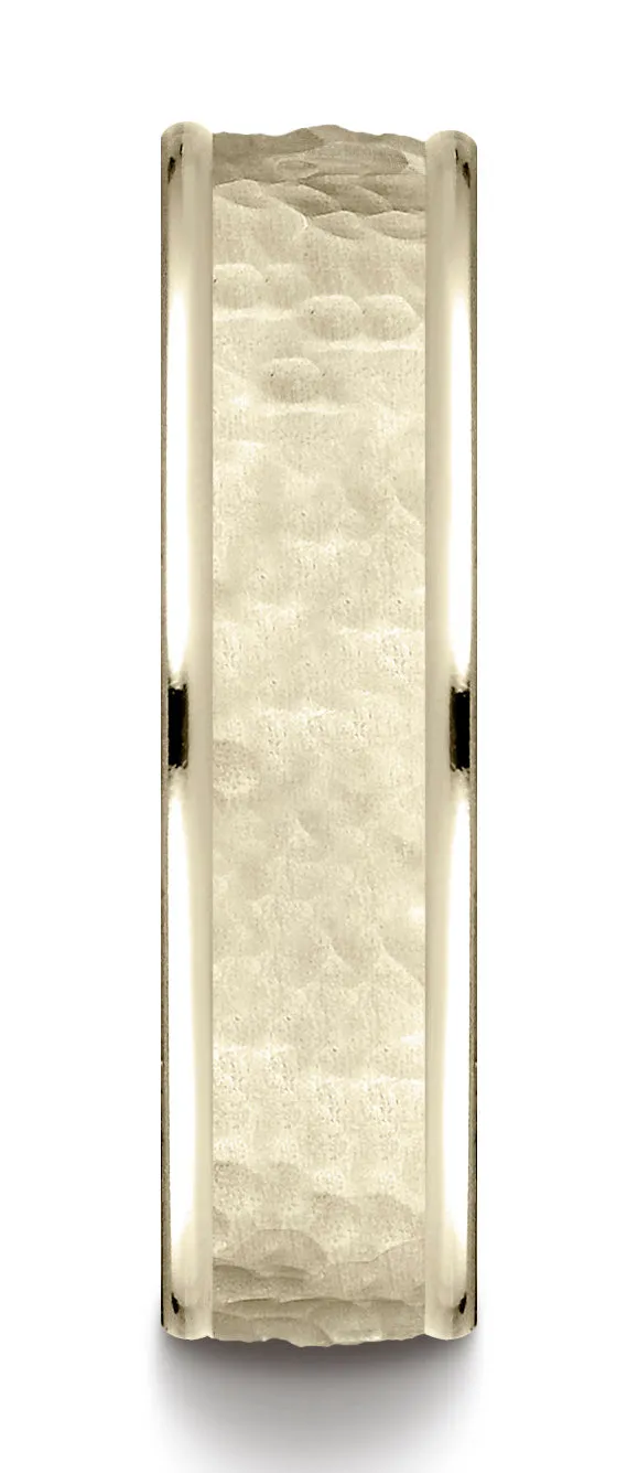 Benchmark 10k Yellow Gold Comfort-Fit 6mm High Polish Edge Hammered Center Design Band, (Sizes 6-13)