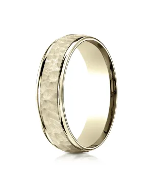 Benchmark 10k Yellow Gold Comfort-Fit 6mm High Polish Edge Hammered Center Design Band, (Sizes 6-13)