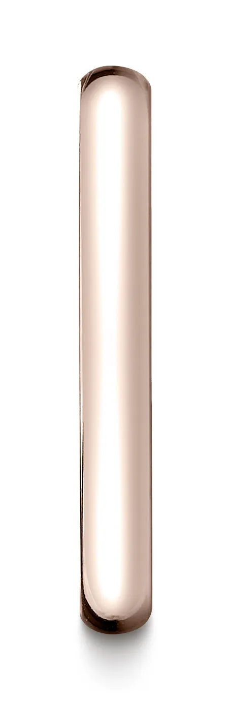 Benchmark 14K Rose Gold 3mm Slightly Domed Standard Comfort-Fit Wedding Band Ring (Sizes 4 - 15 )