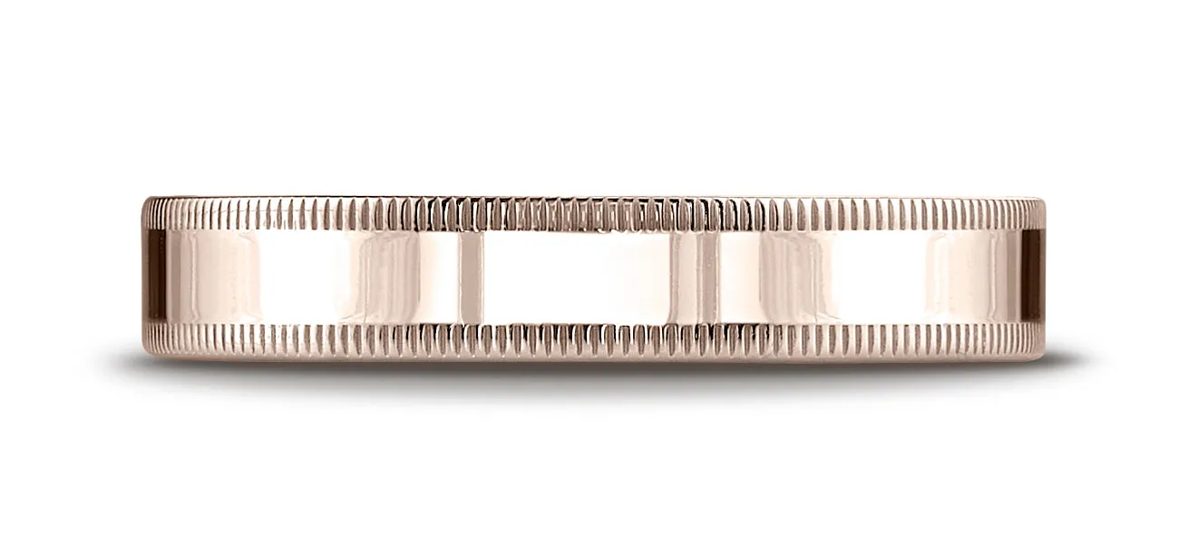 Benchmark 14K Rose Gold 4mm Flat Comfort-Fit Wedding Band Ring with Milgrain (Sizes 4 - 15 )