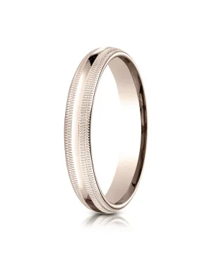 Benchmark 14K Rose Gold 4mm Slightly Domed Standard Comfort-Fit Wedding Band Ring with Double Milgrain