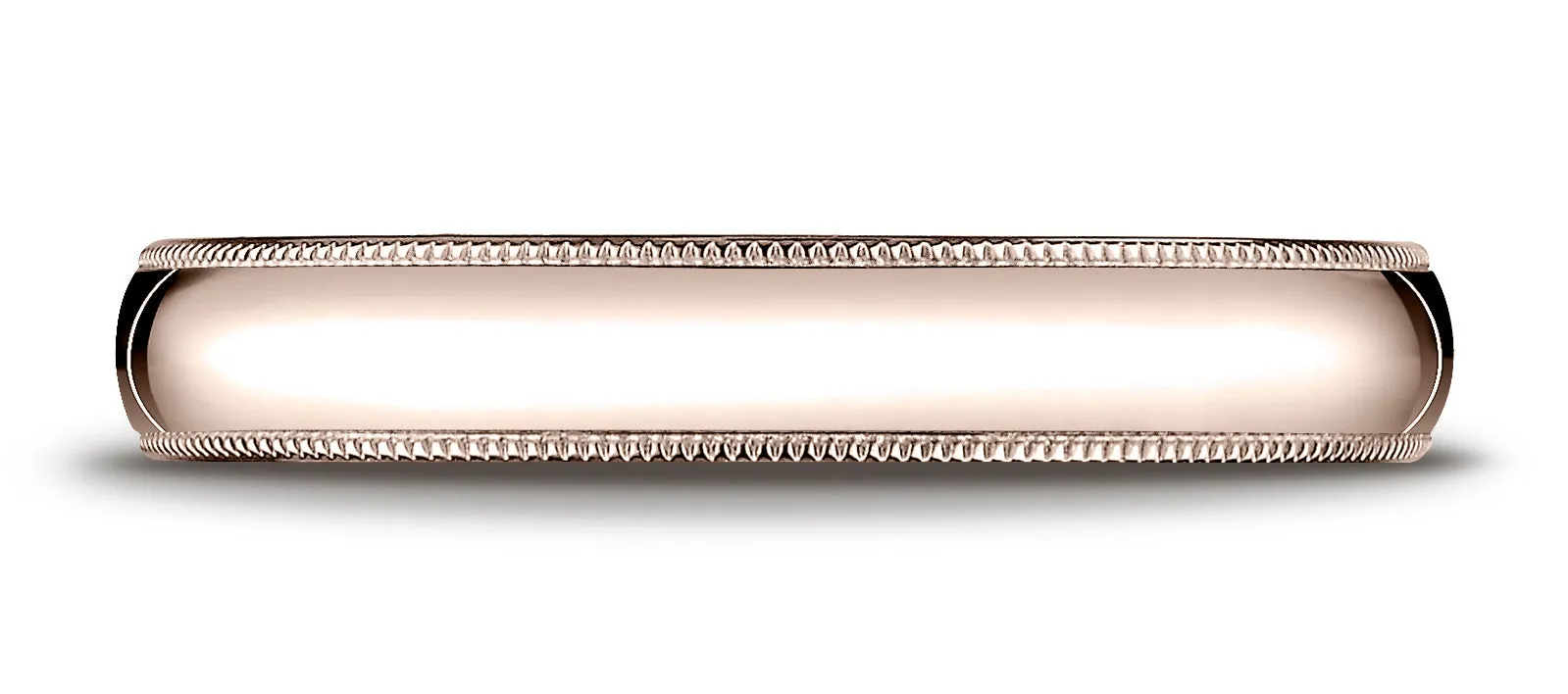 Benchmark 14K Rose Gold 4mm Slightly Domed Standard Comfort-Fit Wedding Band Ring with Milgrain