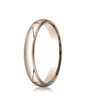 Benchmark 14K Rose Gold 4mm Slightly Domed Standard Comfort-Fit Wedding Band Ring with Milgrain