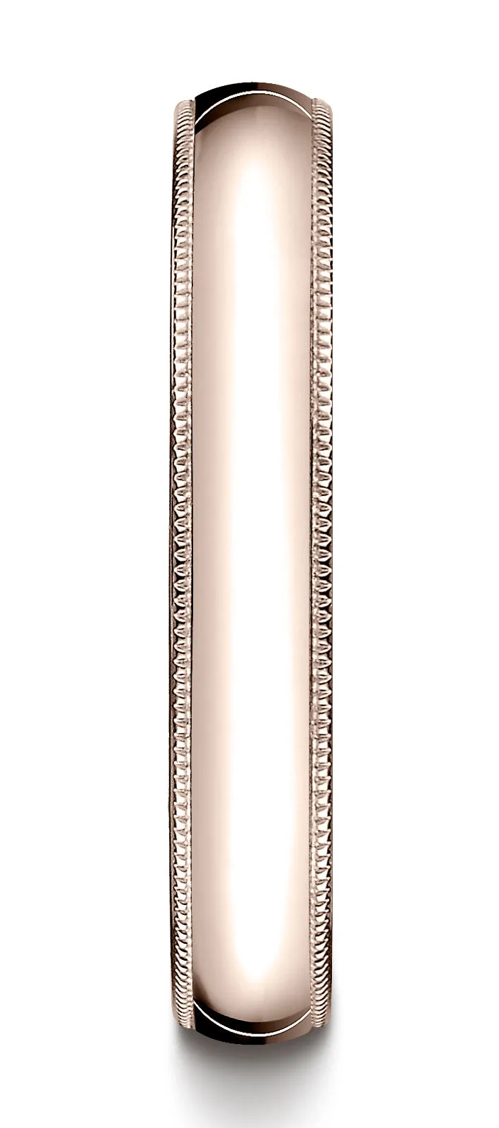 Benchmark 14K Rose Gold 4mm Slightly Domed Standard Comfort-Fit Wedding Band Ring with Milgrain