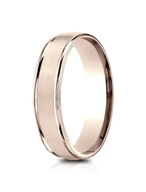 Benchmark 14k Rose Gold 5mm Comfort-Fit Satin Finish, Polished Round Edge Carved Design Band (Size 4-15)