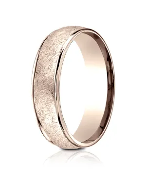 Benchmark 14K Rose Gold 6.5mm Comfort-Fit Round Edge Swirl Finish Design Band, (Size 4-14)