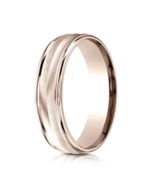 Benchmark 14K Rose Gold 6mm Comfort-Fit Chevron Design with Round Edge Carved Design Wedding Band Ring