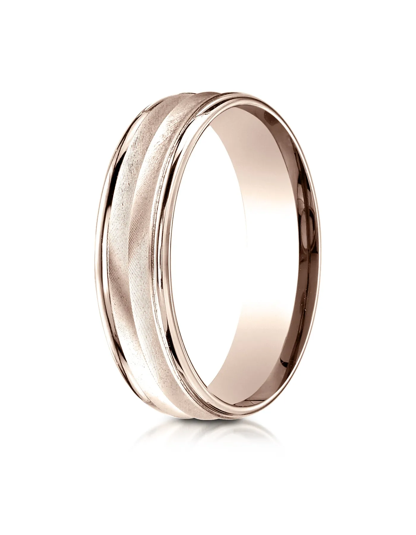Benchmark 14K Rose Gold 6mm Comfort-Fit Chevron Design with Round Edge Carved Design Wedding Band Ring