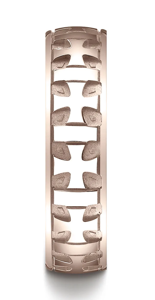 Benchmark 14K Rose Gold 6mm Comfort-Fit Gaelic Cross Carved Design Wedding Band Ring (Sizes 4 - 15 )