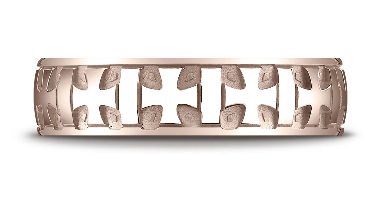 Benchmark 14K Rose Gold 6mm Comfort-Fit Gaelic Cross Carved Design Wedding Band Ring (Sizes 4 - 15 )