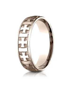 Benchmark 14K Rose Gold 6mm Comfort-Fit Gaelic Cross Carved Design Wedding Band Ring (Sizes 4 - 15 )