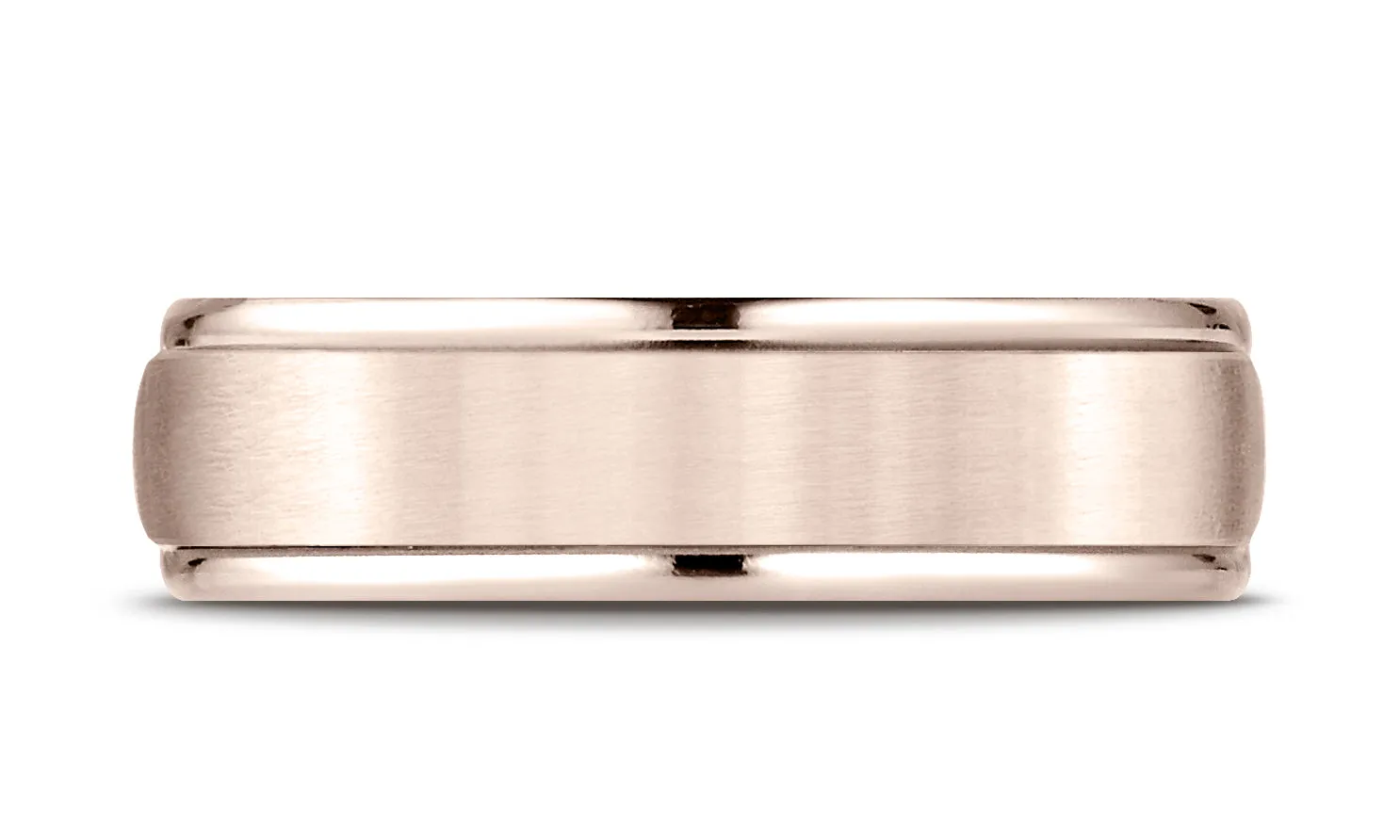 Benchmark 14K Rose Gold 6mm Comfort-Fit Satin Finish High Polished Round Edge Carved Design Wedding Band