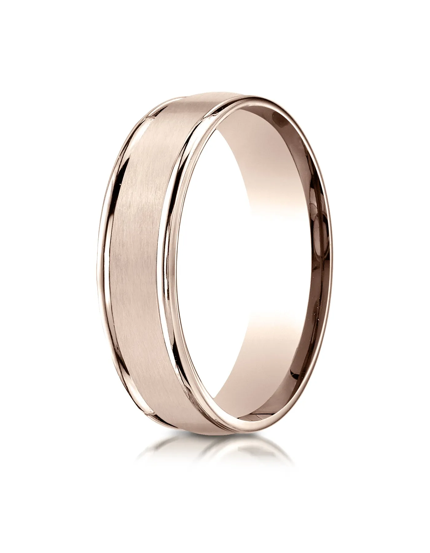 Benchmark 14K Rose Gold 6mm Comfort-Fit Satin Finish High Polished Round Edge Carved Design Wedding Band