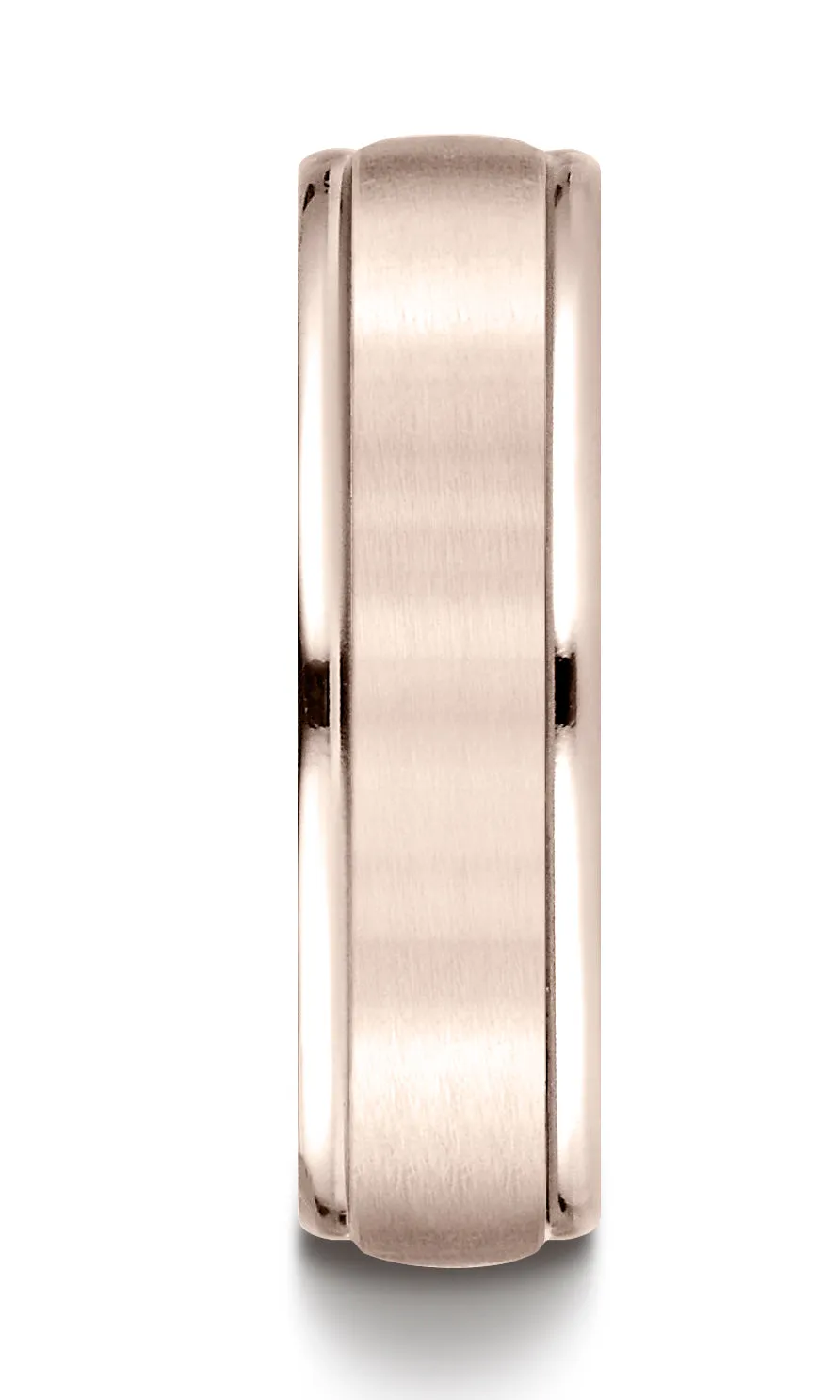 Benchmark 14K Rose Gold 6mm Comfort-Fit Satin Finish High Polished Round Edge Carved Design Wedding Band
