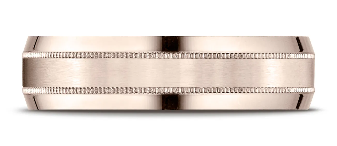 Benchmark 14K Rose Gold 6mm Comfort-Fit Satin-Finished with Milgrain Carved Design Wedding Band Ring