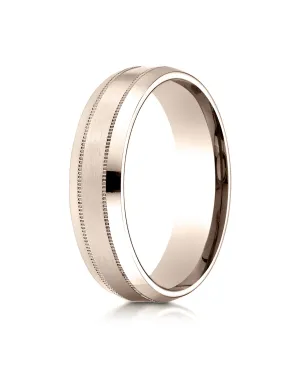 Benchmark 14K Rose Gold 6mm Comfort-Fit Satin-Finished with Milgrain Carved Design Wedding Band Ring