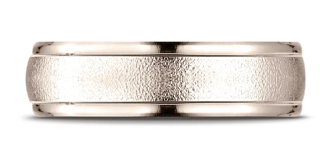 Benchmark 14K Rose Gold 6mm Comfort-Fit Wired-Finished with Round Edge Carved Design Wedding Band Ring