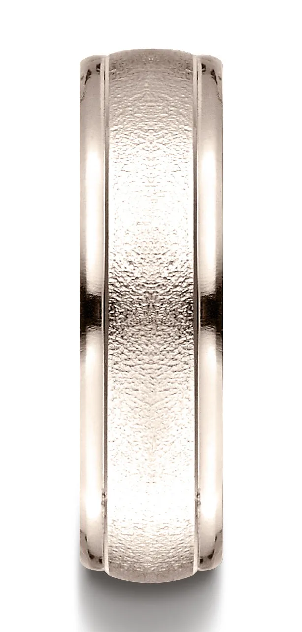 Benchmark 14K Rose Gold 6mm Comfort-Fit Wired-Finished with Round Edge Carved Design Wedding Band Ring