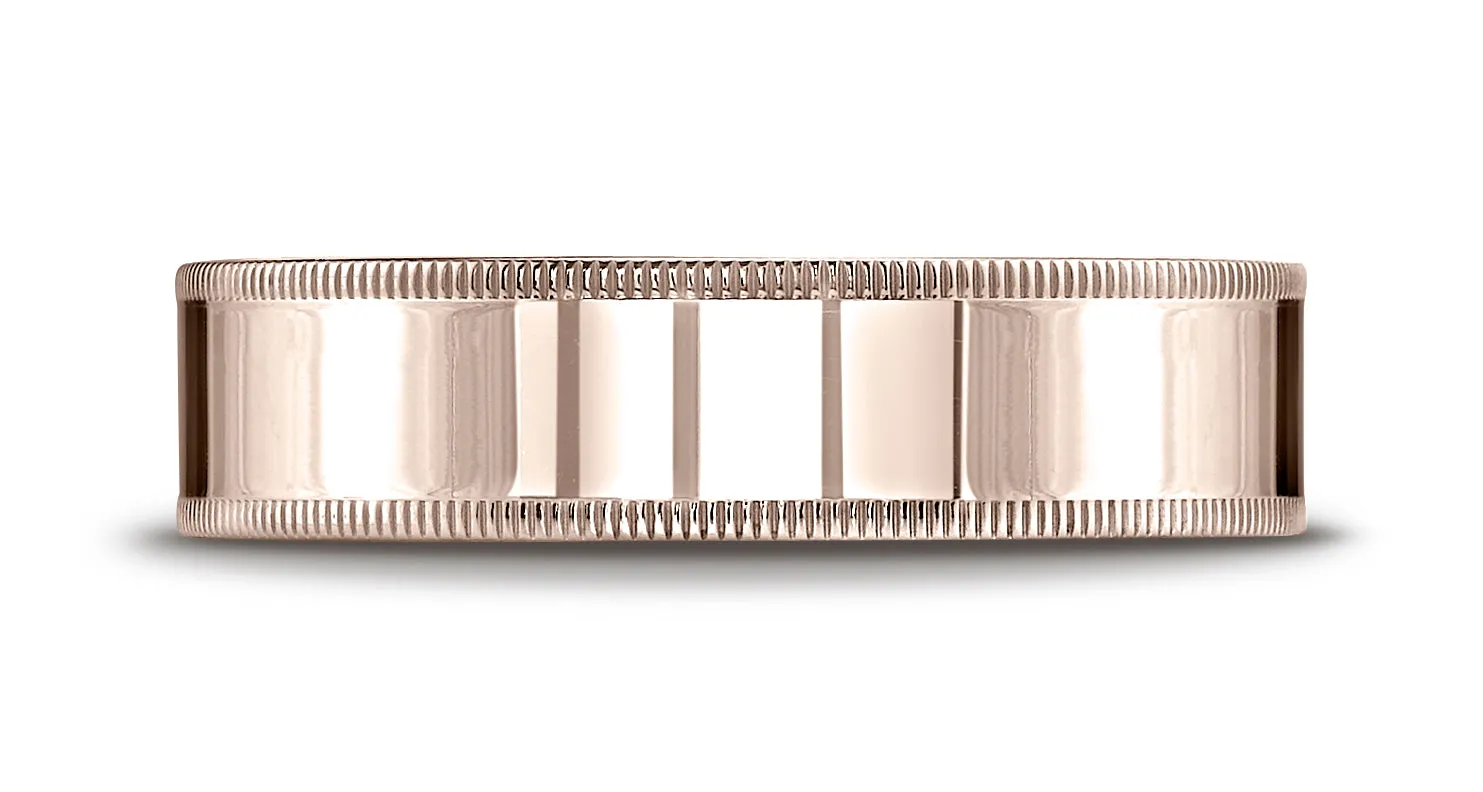 Benchmark 14K Rose Gold 6mm Flat Comfort-Fit Wedding Band Ring with Milgrain (Sizes 4 - 15 )