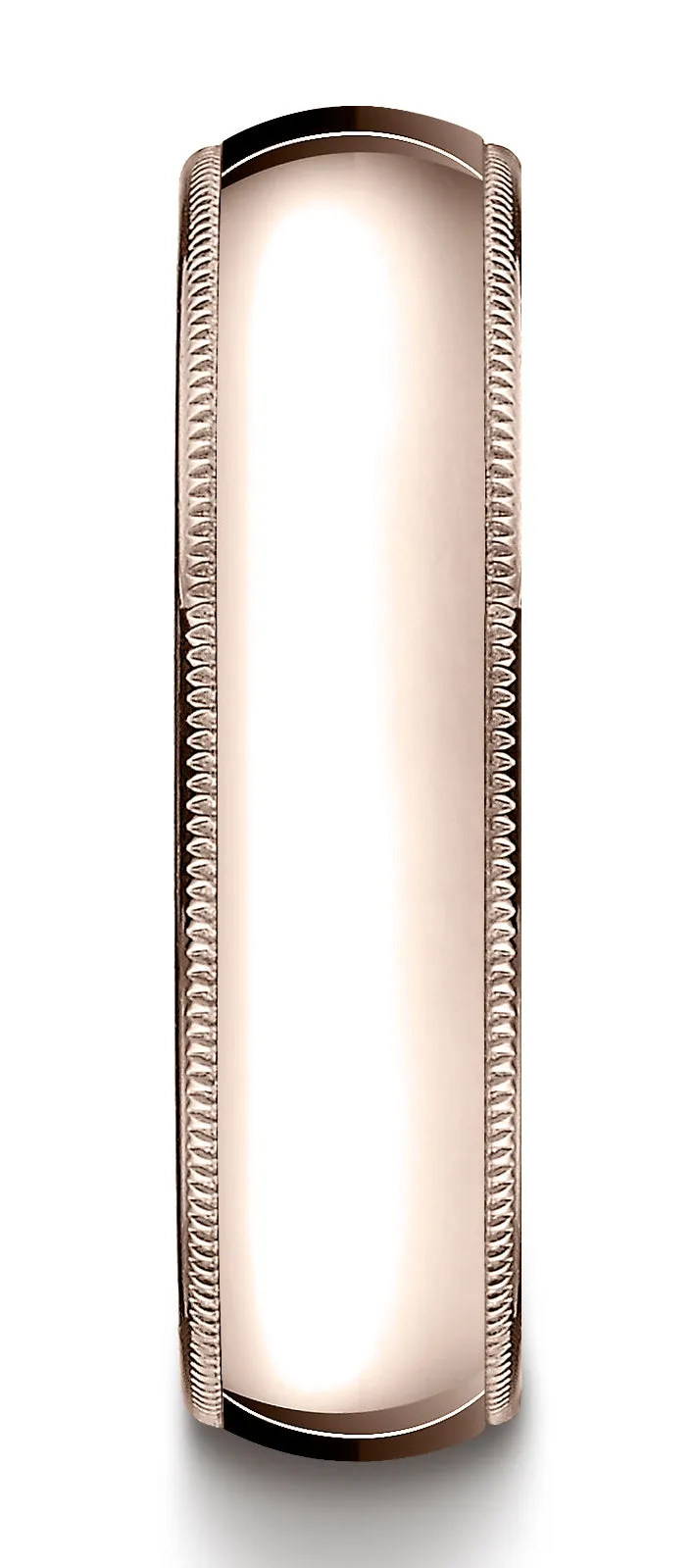 Benchmark 14K Rose Gold 6mm Slightly Domed Standard Comfort-Fit Wedding Band Ring with Milgrain