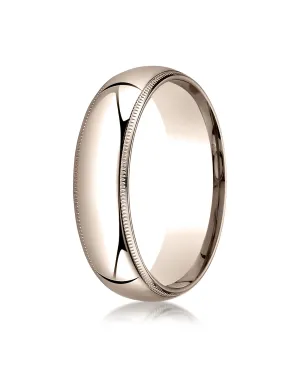 Benchmark 14K Rose Gold 6mm Slightly Domed Standard Comfort-Fit Wedding Band Ring with Milgrain