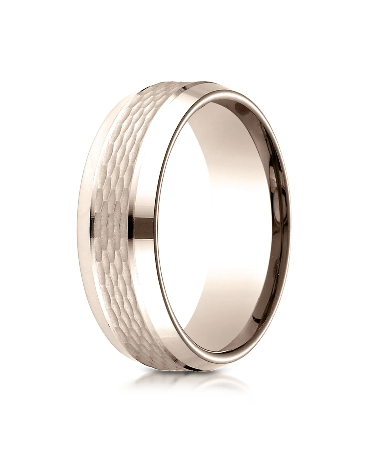 Benchmark 14K Rose Gold 7.5mm Comfort-Fit Chain Link Center w/ High Polish Beveled Edge Wedding Ring