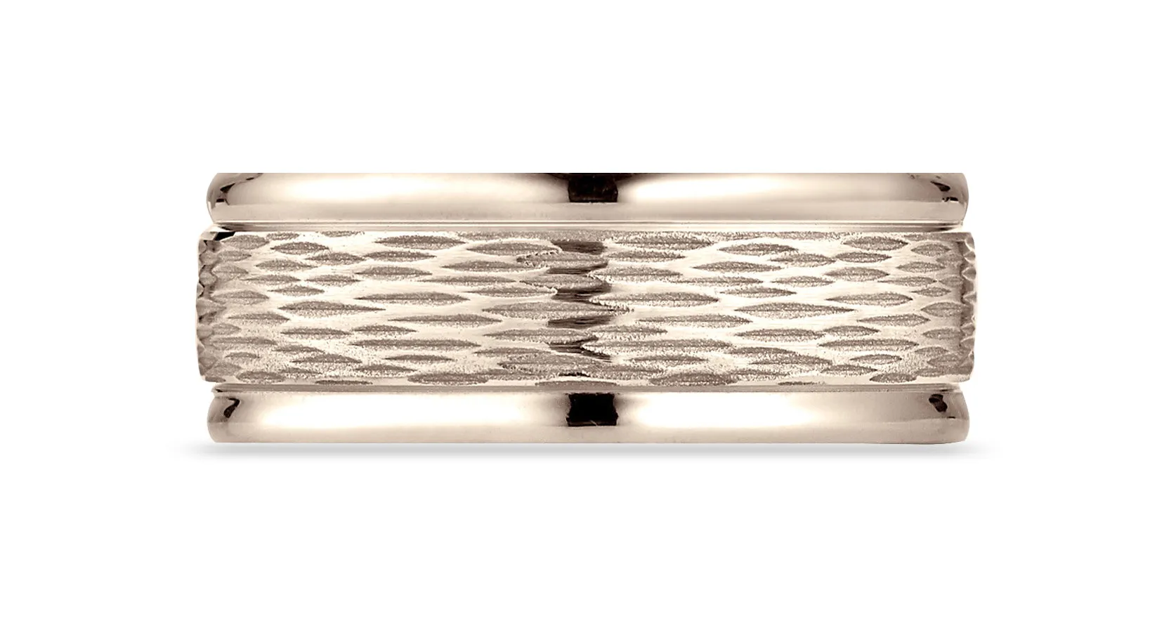 Benchmark 14K Rose Gold 7.5mm Comfort-Fit Round Edge Birch Bark Center, (Size 4-14)