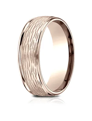 Benchmark 14K Rose Gold 7.5mm Comfort-Fit Round Edge Birch Bark Center, (Size 4-14)
