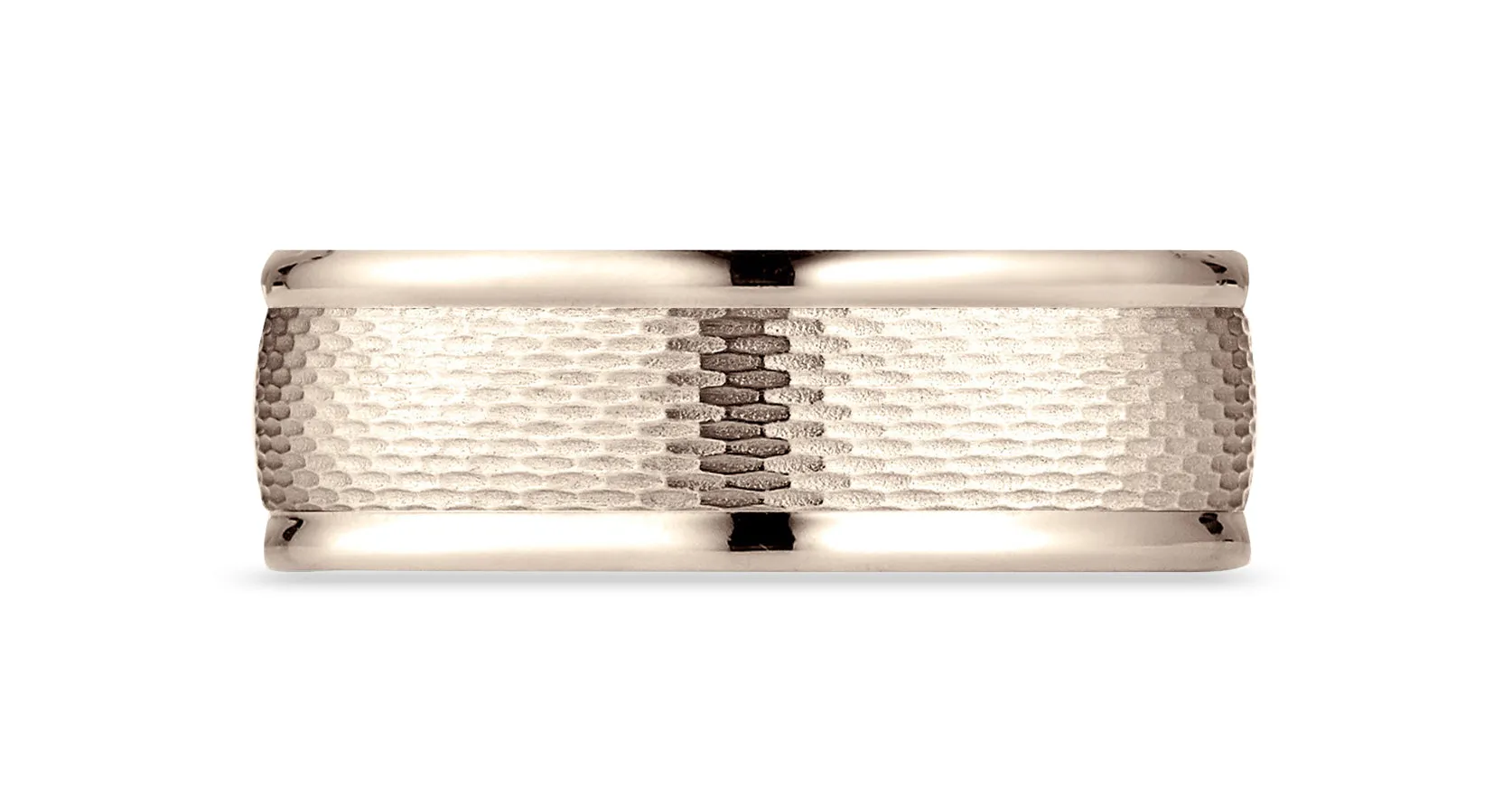 Benchmark 14K Rose Gold 7.5mm Comfort-Fit Round Edge Mesh Center Design Band, (Size 4-14)