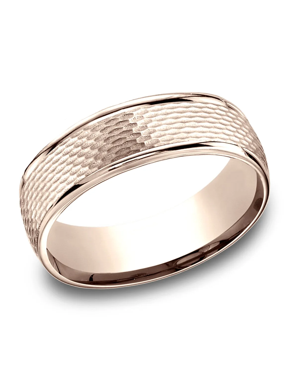 Benchmark 14K Rose Gold 7.5mm Comfort-Fit Round Edge Mesh Center Design Band, (Size 4-14)