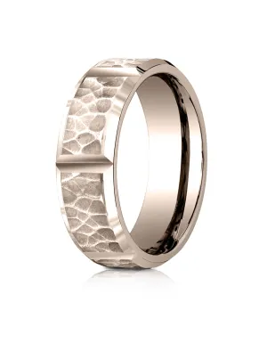 Benchmark 14k Rose Gold 7mm Comfort-Fit Hammered Finish Grooved Carved Design Band, (Sizes 4-15)