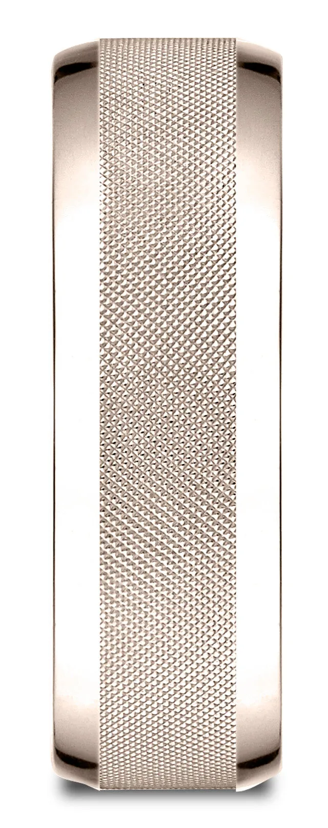 Benchmark 14k Rose Gold 7mm Comfort-Fit High Polish Round Edge Cross Hatch Center Design Band, (4-15)