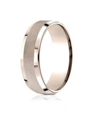 Benchmark 14k Rose Gold 7mm Comfort-Fit High Polish Round Edge Cross Hatch Center Design Band, (4-15)