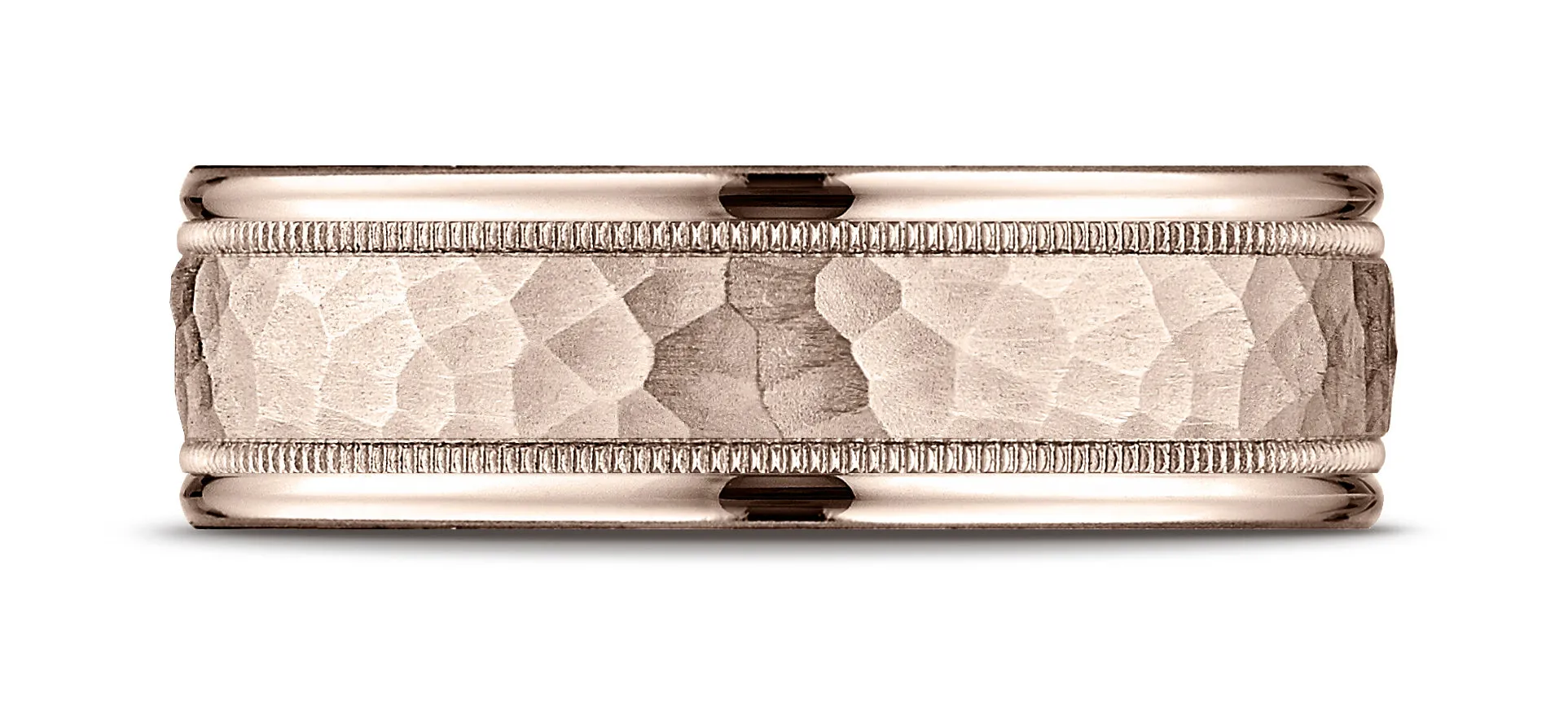 Benchmark 14k Rose Gold 7mm Comfort-Fit High Polished Squared Edge Carved Design Band, (Sizes 6-13)