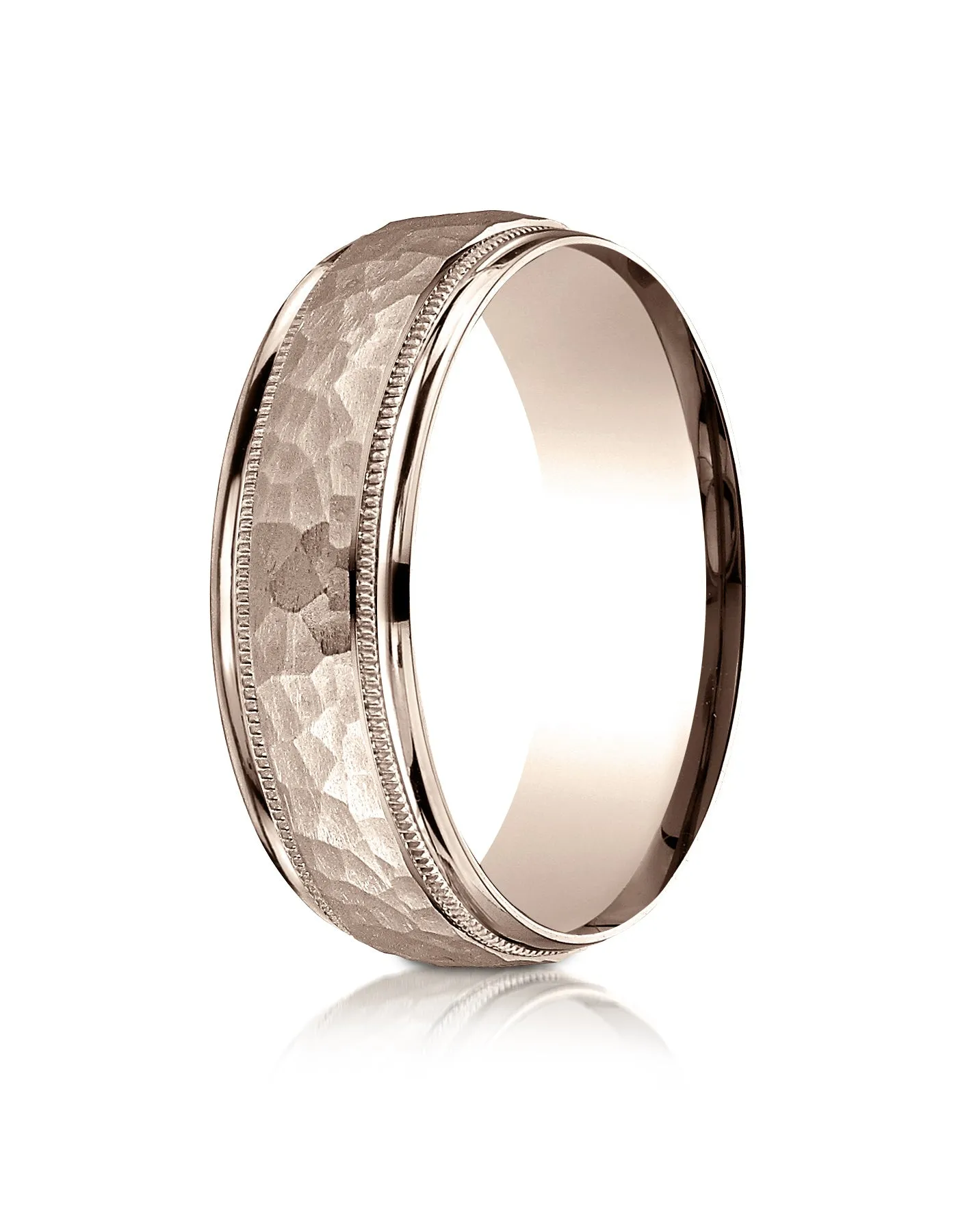 Benchmark 14k Rose Gold 7mm Comfort-Fit High Polished Squared Edge Carved Design Band, (Sizes 6-13)