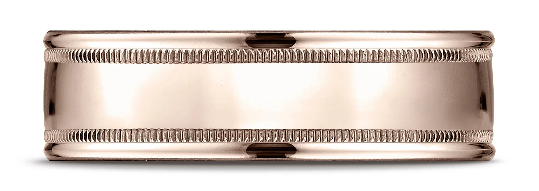 Benchmark 14k Rose Gold 7mm Comfort-Fit High Polished with Milgrain Round Edge Carved Design Band (4-15)