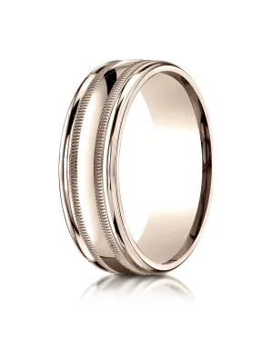 Benchmark 14k Rose Gold 7mm Comfort-Fit High Polished with Milgrain Round Edge Carved Design Band (4-15)