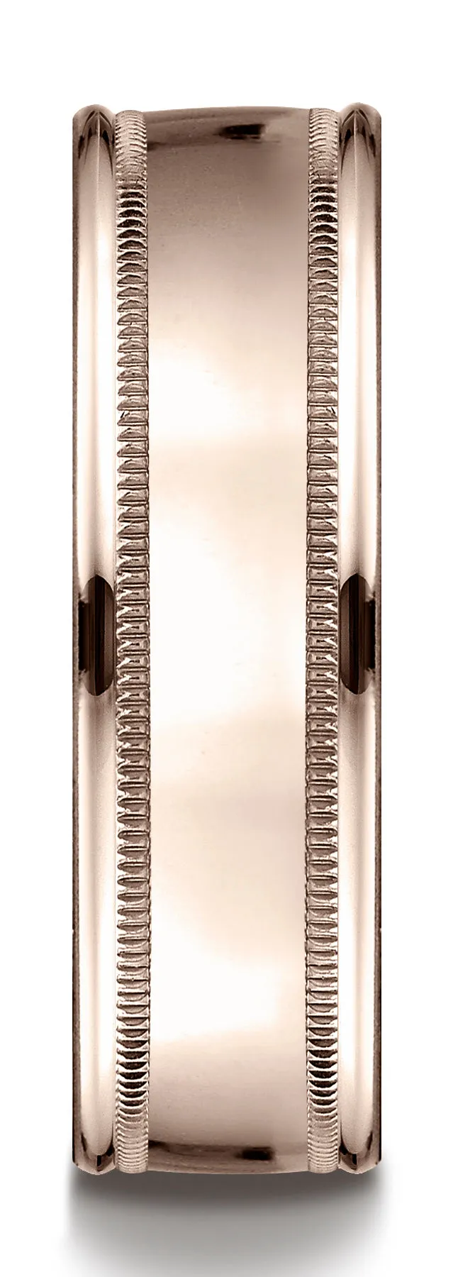 Benchmark 14k Rose Gold 7mm Comfort-Fit High Polished with Milgrain Round Edge Carved Design Band (4-15)