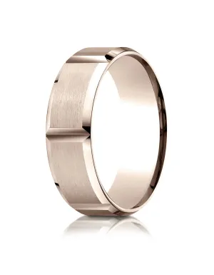 Benchmark 14k Rose Gold 7mm Comfort-Fit Satin-Finished Grooves Carved Design Band, (Sizes 4-15)