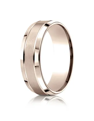 Benchmark 14k Rose Gold 7mm Comfort-Fit Satin-Finished High Polish Beveled Edge Carved Design Band, (4-15)