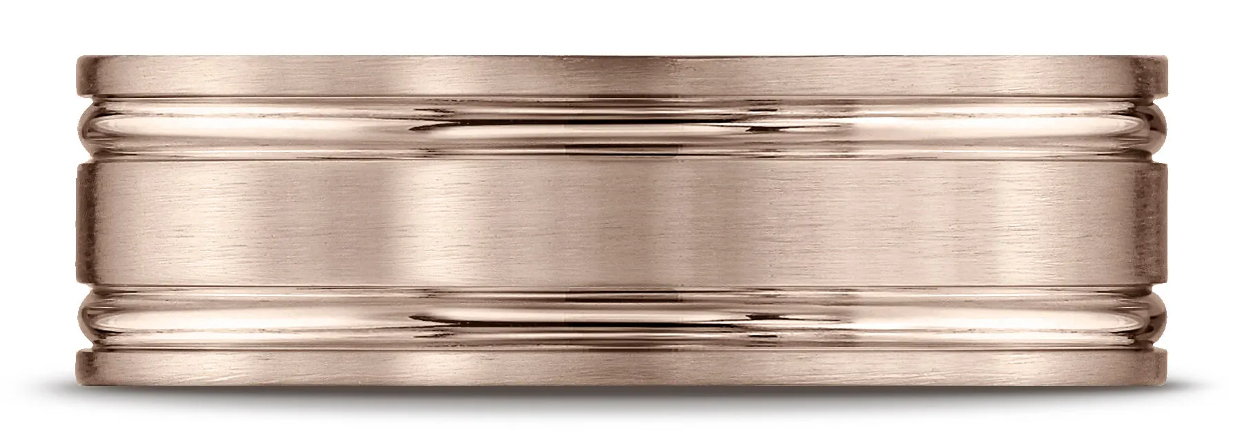 Benchmark 14k Rose Gold 7mm Comfort-Fit Satin-Finished w/ Parallel Grooves Carved Design Band, (4-15)