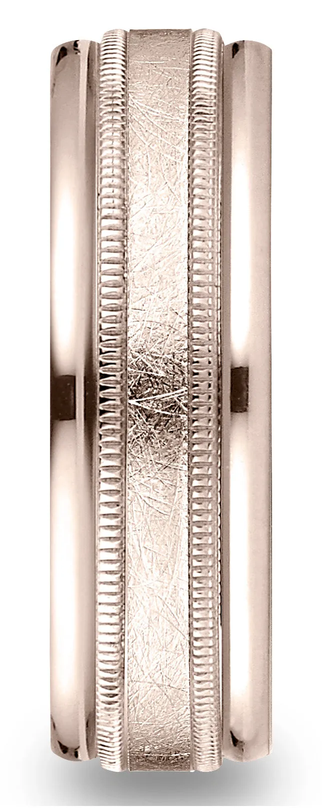 Benchmark 14k Rose Gold 7mm Comfort-Fit Swirl Finish Center Milgrain Round Edge Carved Design Band ( 4-15)